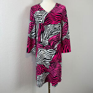 Jude Connally Dress Womens Medium Pink Lexi Zebra Shift 3/4 Flare Sleeve Stretch